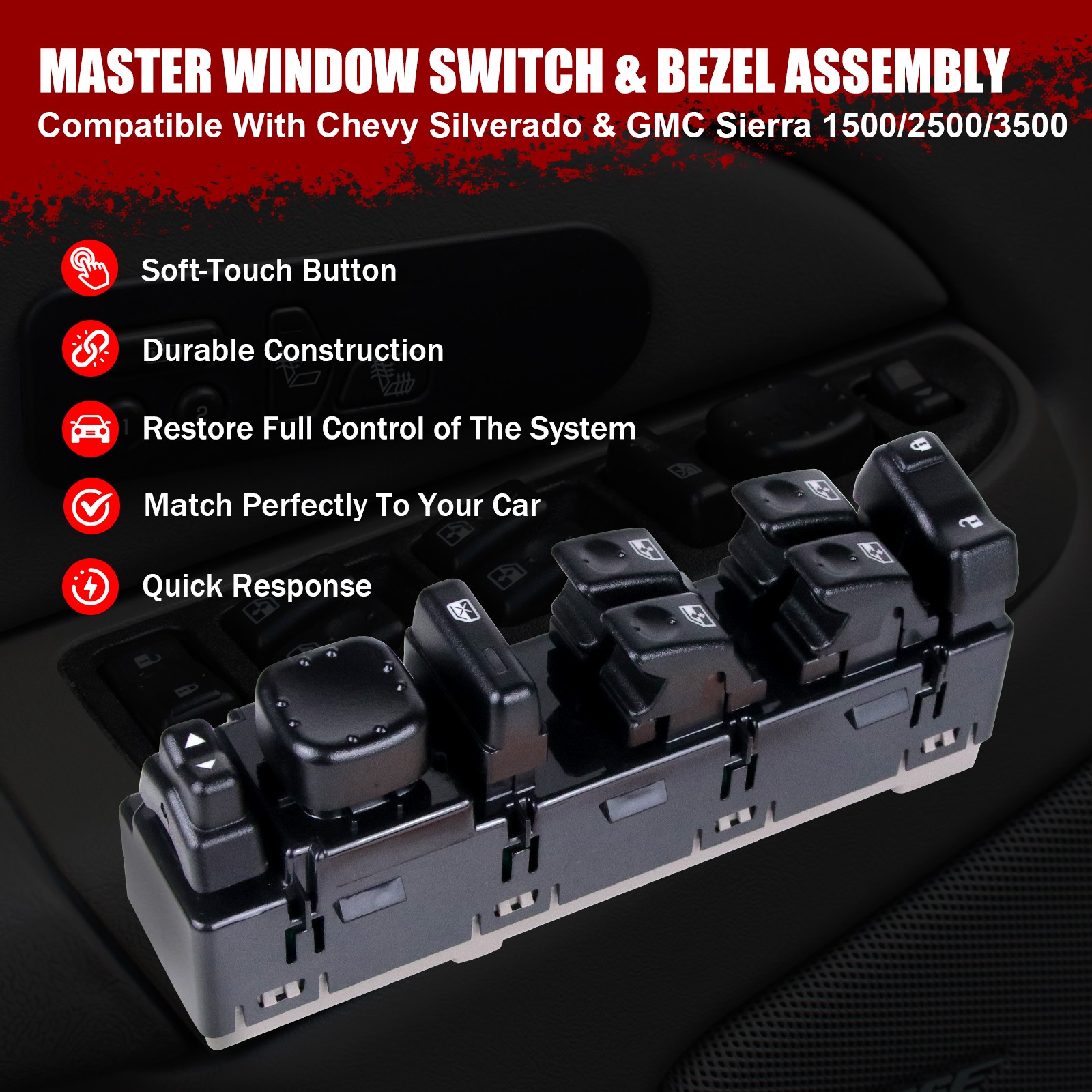 Front Driver Side Door Window Control Switch For 2003-2007 GMC Sierra 15883323
