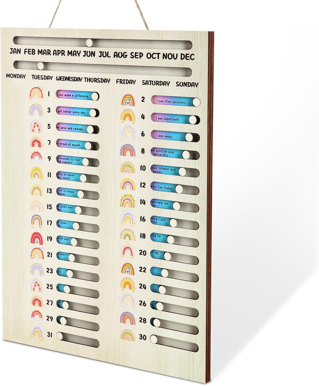Motivational Classroom Monthly Daily Wooden Perpetual Calendar for Kids Learning