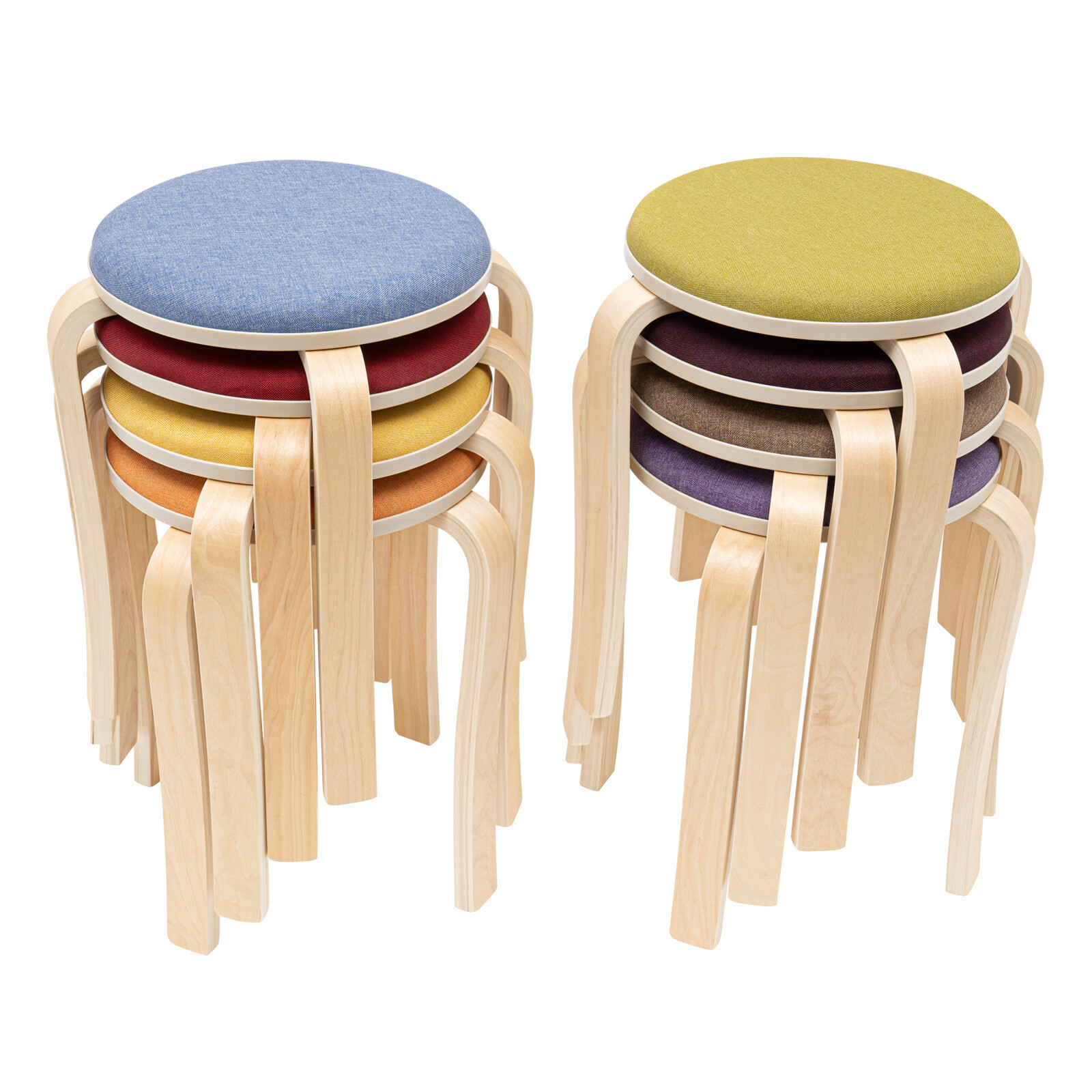 Set Of 8 Wooden Round Stackable Stools Floor Standing Modern Stacking Stools