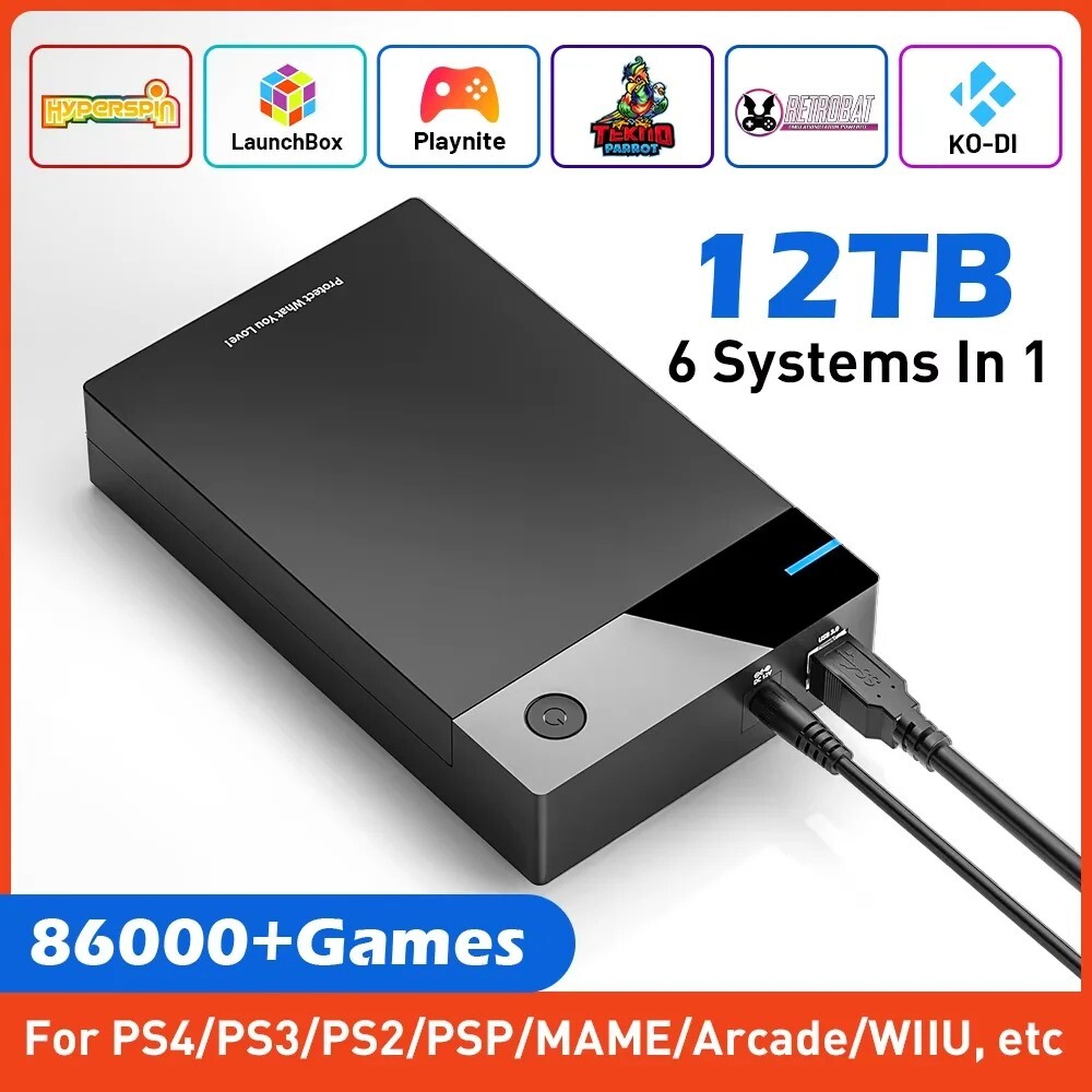 12T Gaming HDD with Hyperspin Launchbox Retrobat Playnite Console 8600+ Games