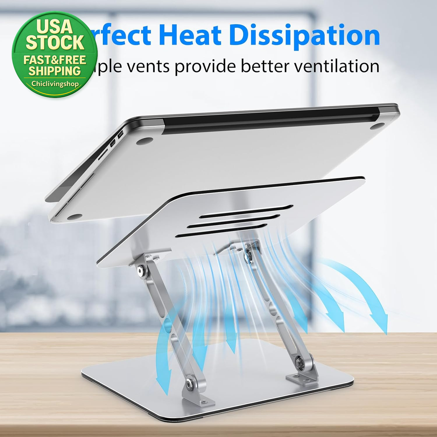 Adjustable Laptop Stand Ergonomic Metal Riser for 10-15.6 Inch Laptops