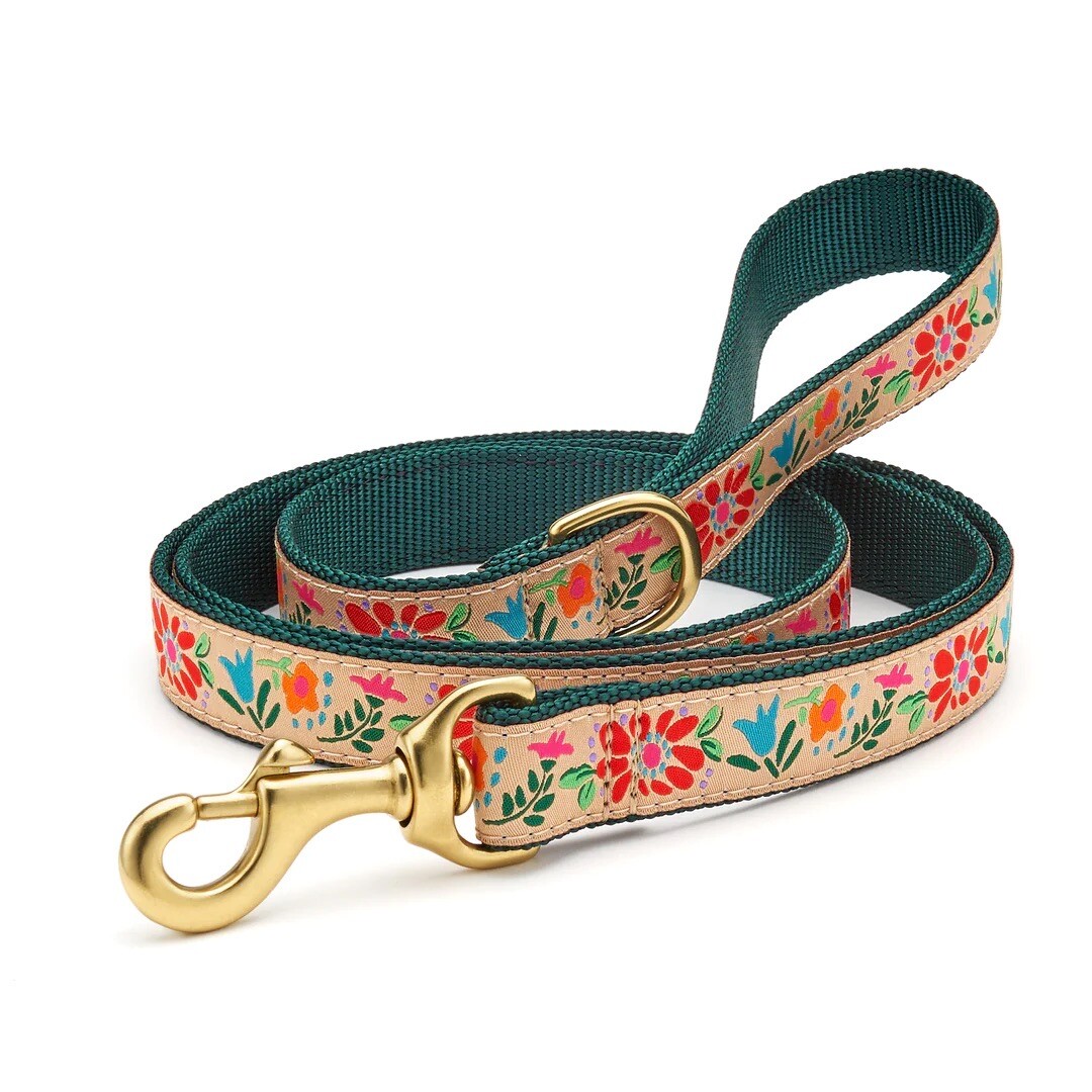 Up Country Dog Leash Tapestry Floral 5 Foot Lead with D-ring Made In USA