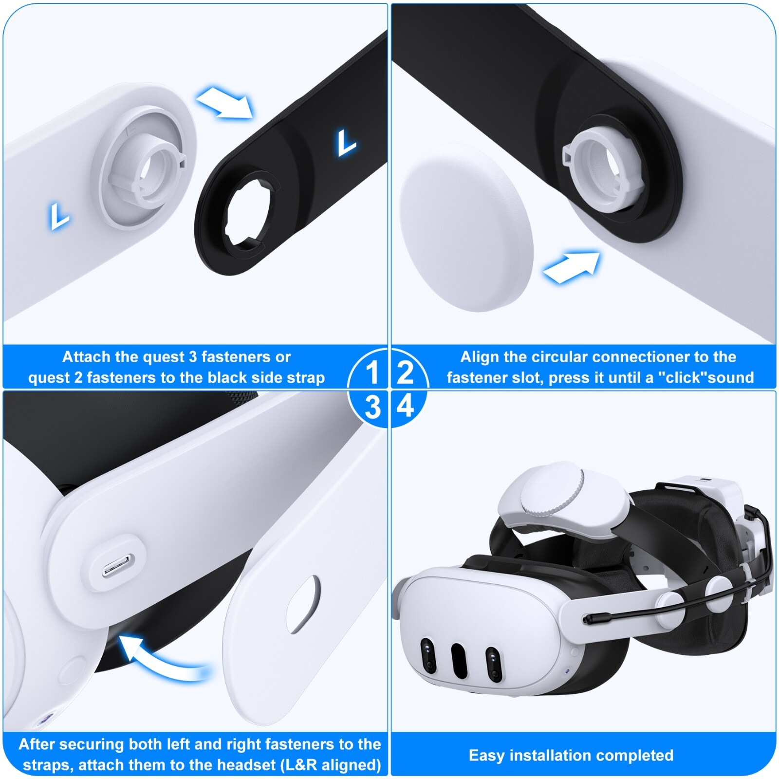 Head Strap for Meta Quest 3S/3/2, Adjustable Elite Strap with 7500mAh Detachable