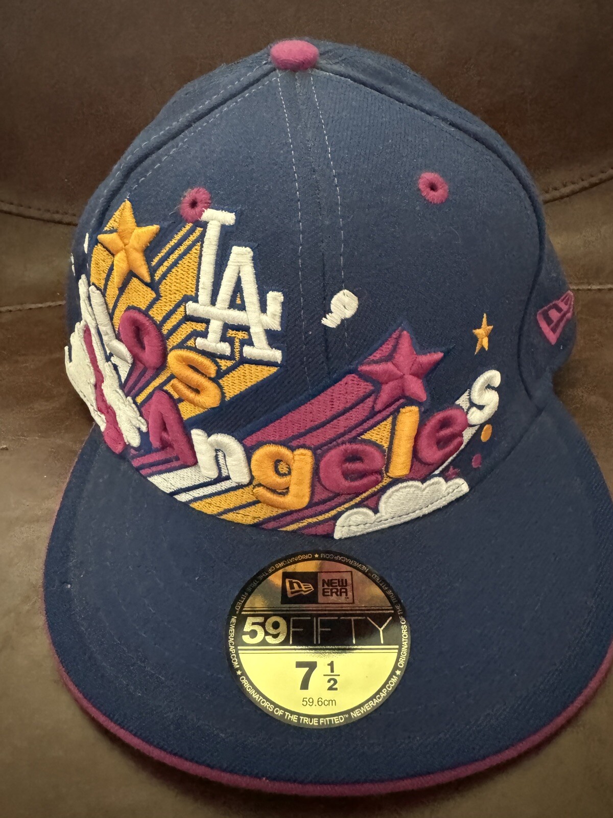 New Era 59Fifty Los Angeles Dodgers, Clouds, Stars Purple Undervisor Size 7 1/2