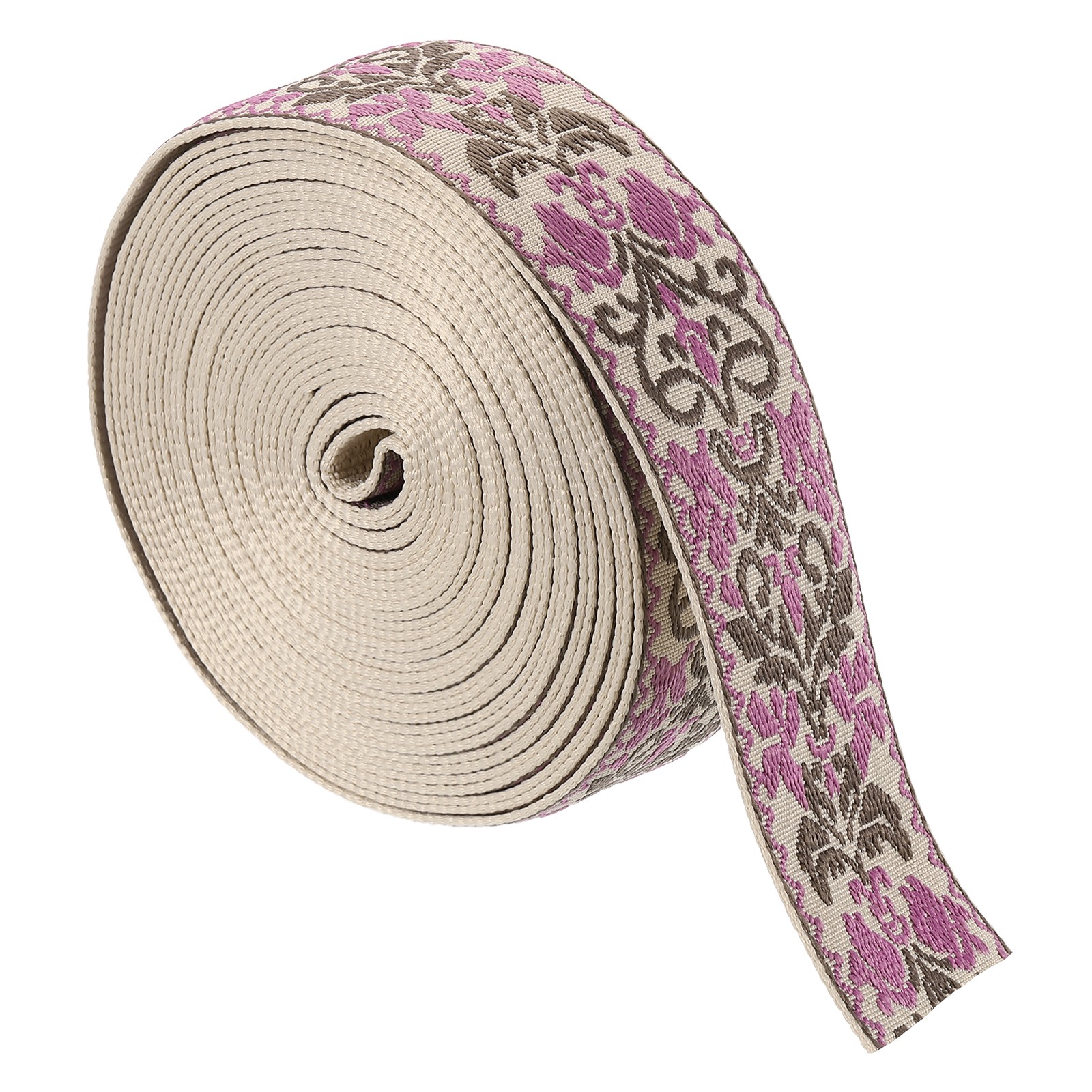 10Yards Cotton Webbing Strap, 50mm Flower Purse Bag Straps, White-Purple