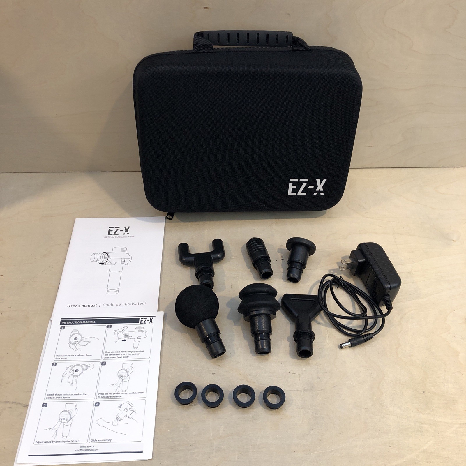 EZ-X Premium Massage Gun Accessories Only (6 Heads + 4 Rubber + Case + Charger)