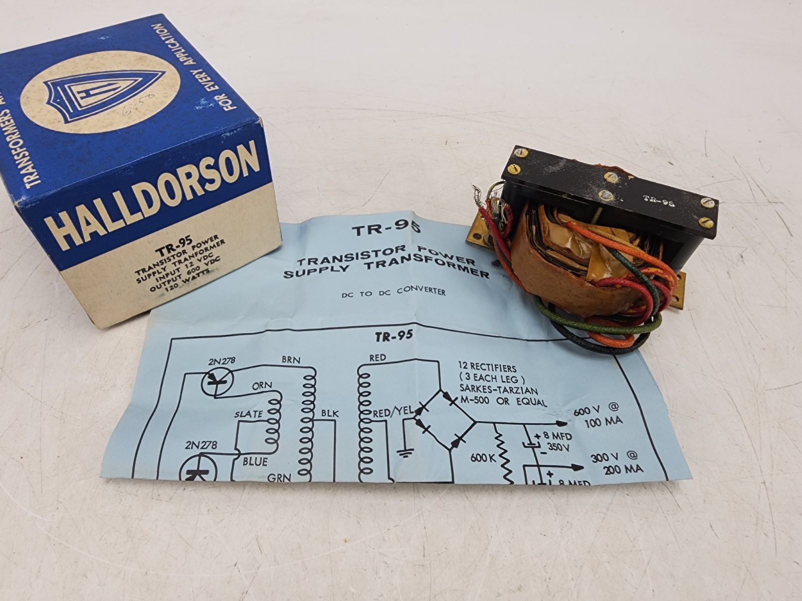 Vintage Halldorson TR-95 Transistor Power Transformer 12-14VDC 600-300VDC 120W
