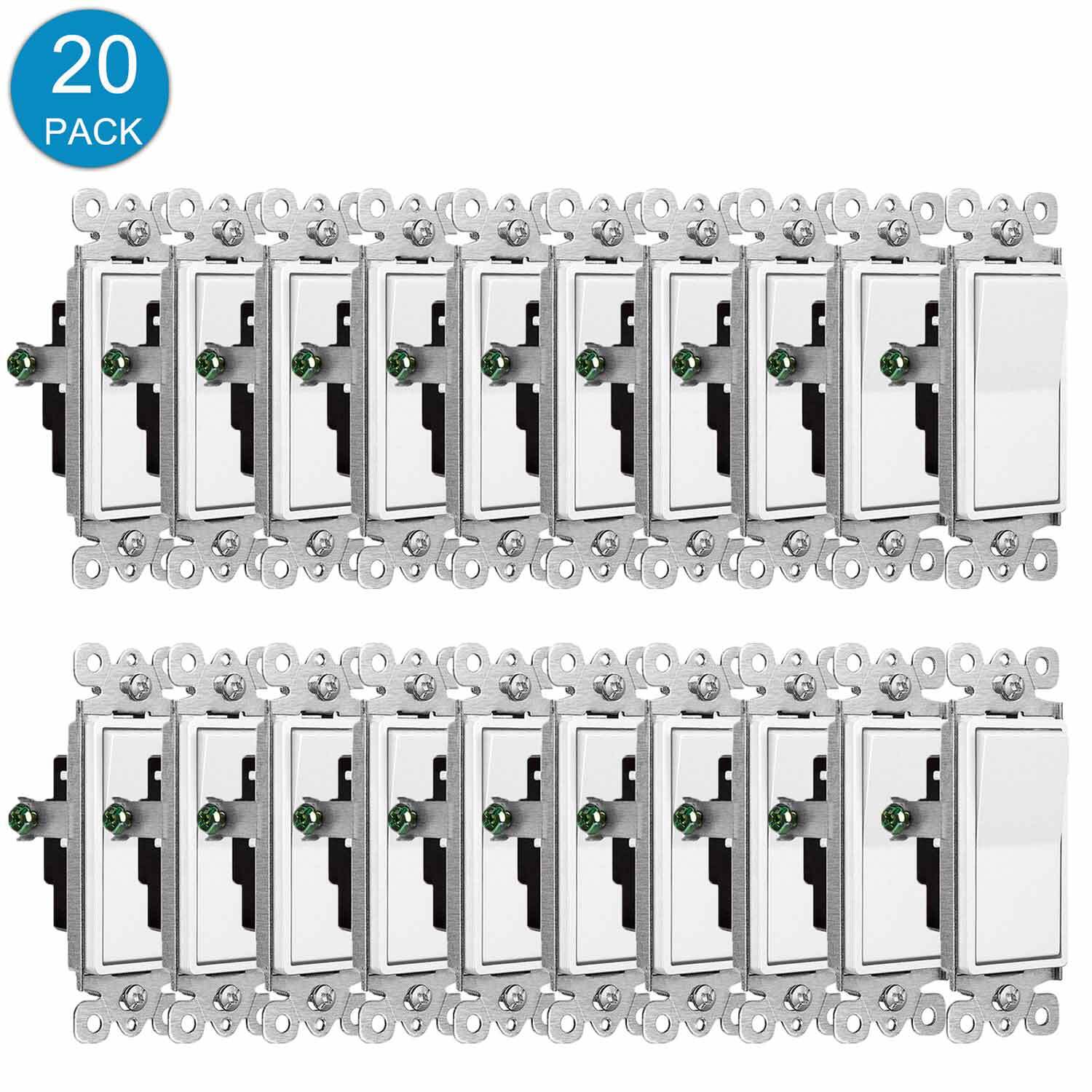 20PK Universal 120/277V Single Pole Switch 15A White UL Listed Decora Rocker