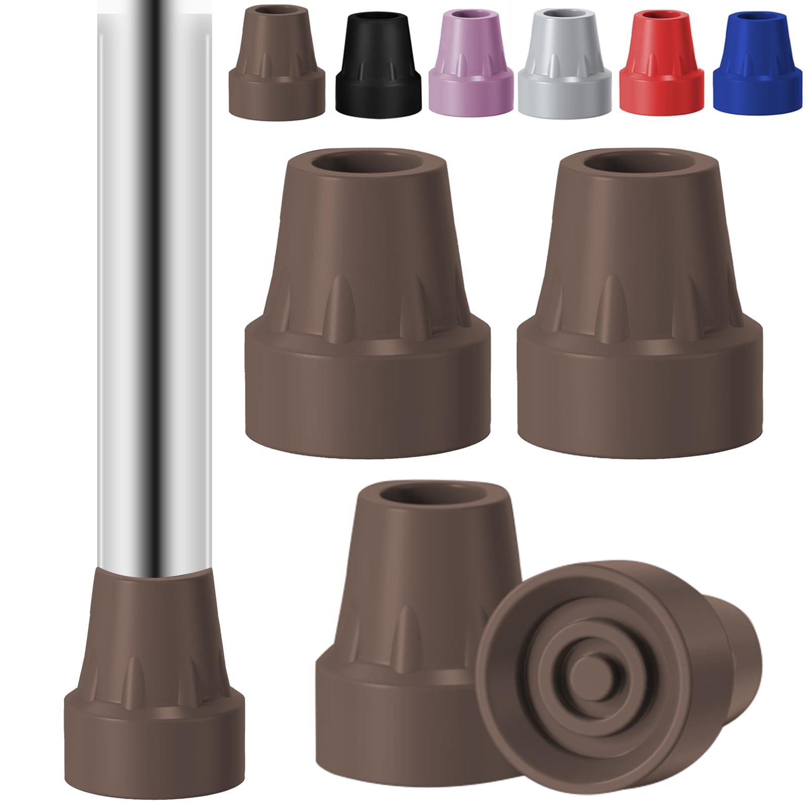 4 Pack 3/4 Inch Brown Rubber Cane Tips Non Slip for Walkers and Crutches