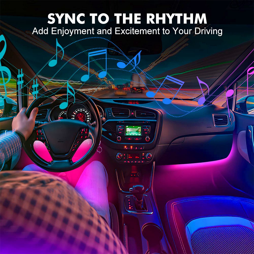 4x RGB 72 LED Car Interior Floor Light Strips USB with Bluetooth APP Control