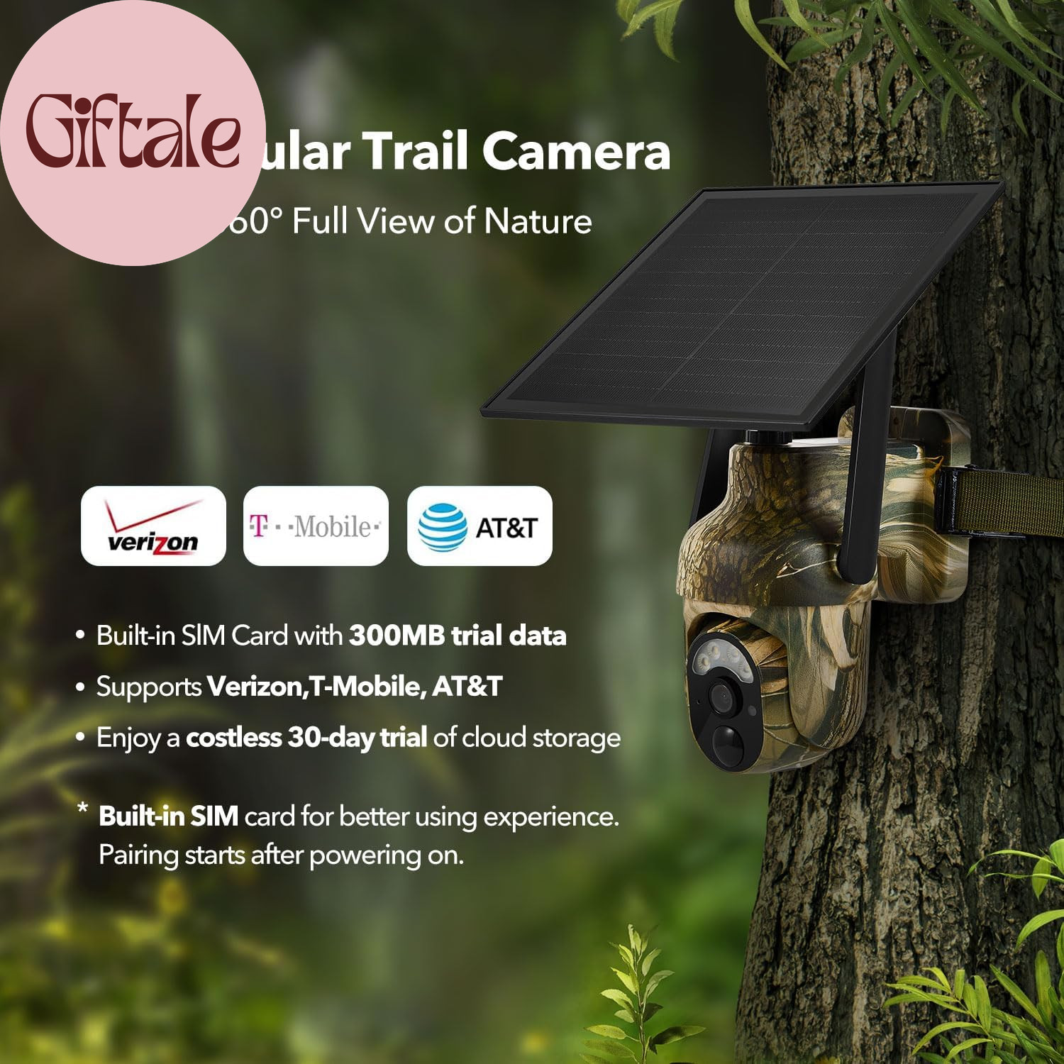 4G LTE Cellular Trail Camera 2K 360° View Live Streaming Game Camera Built-In SI