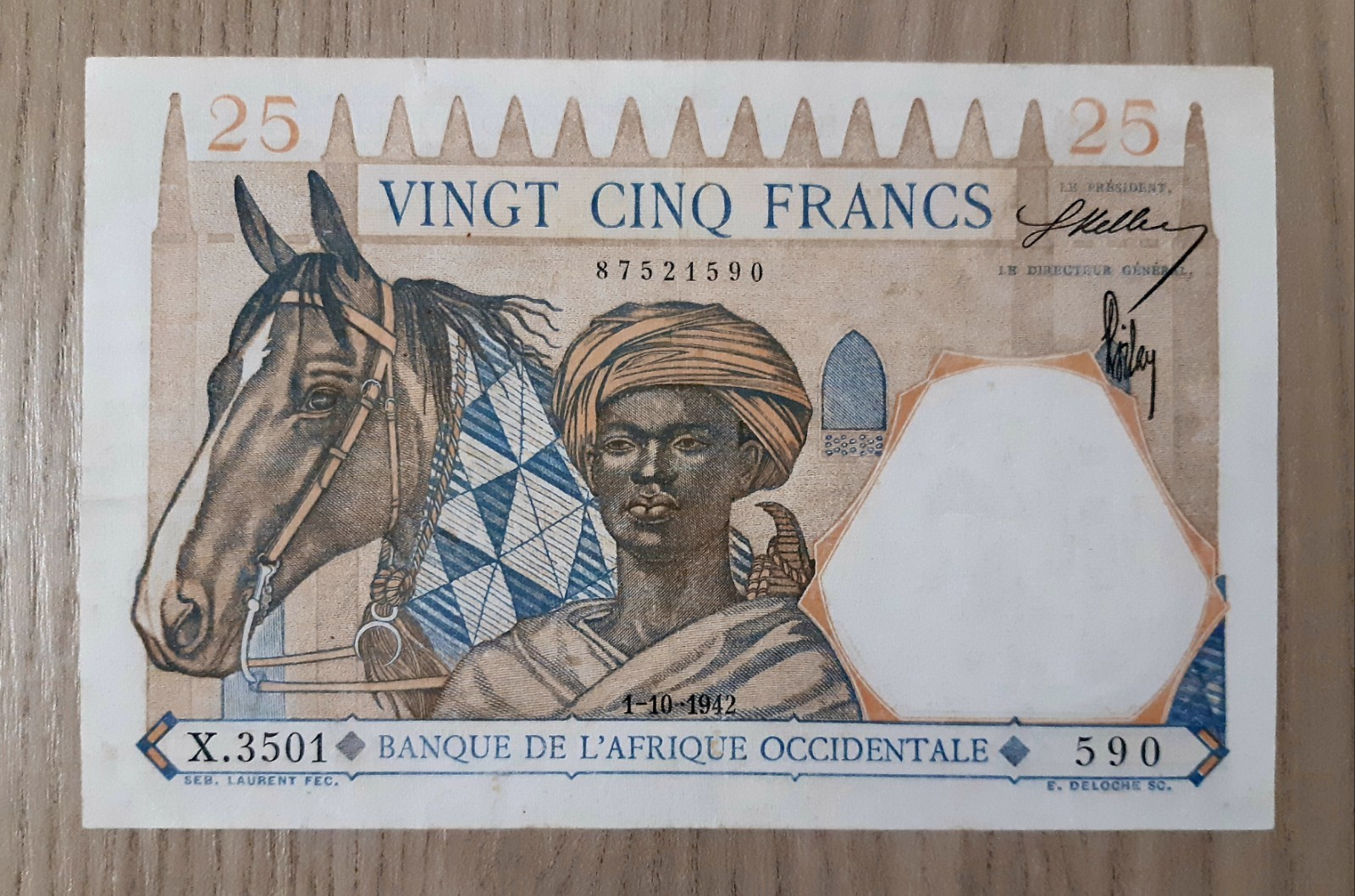 Banknote 25 francs West Africa, Decree 01/10/1942. SPL.