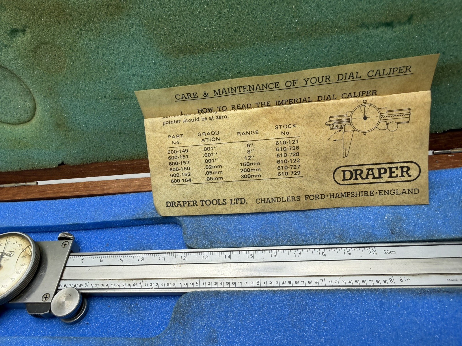 Machinist Tools: Draper Dial Caliper 600-149 (NOS)