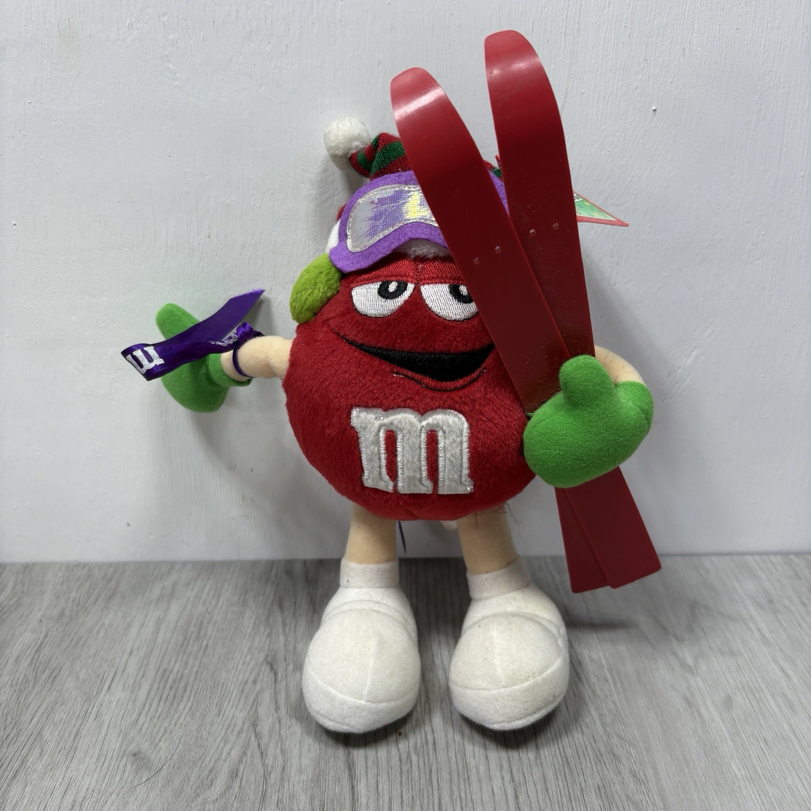 Galerie M&M's RED Ski Poseable Plush Doll 9.5" Tall - NWT Skies Christmas Snow