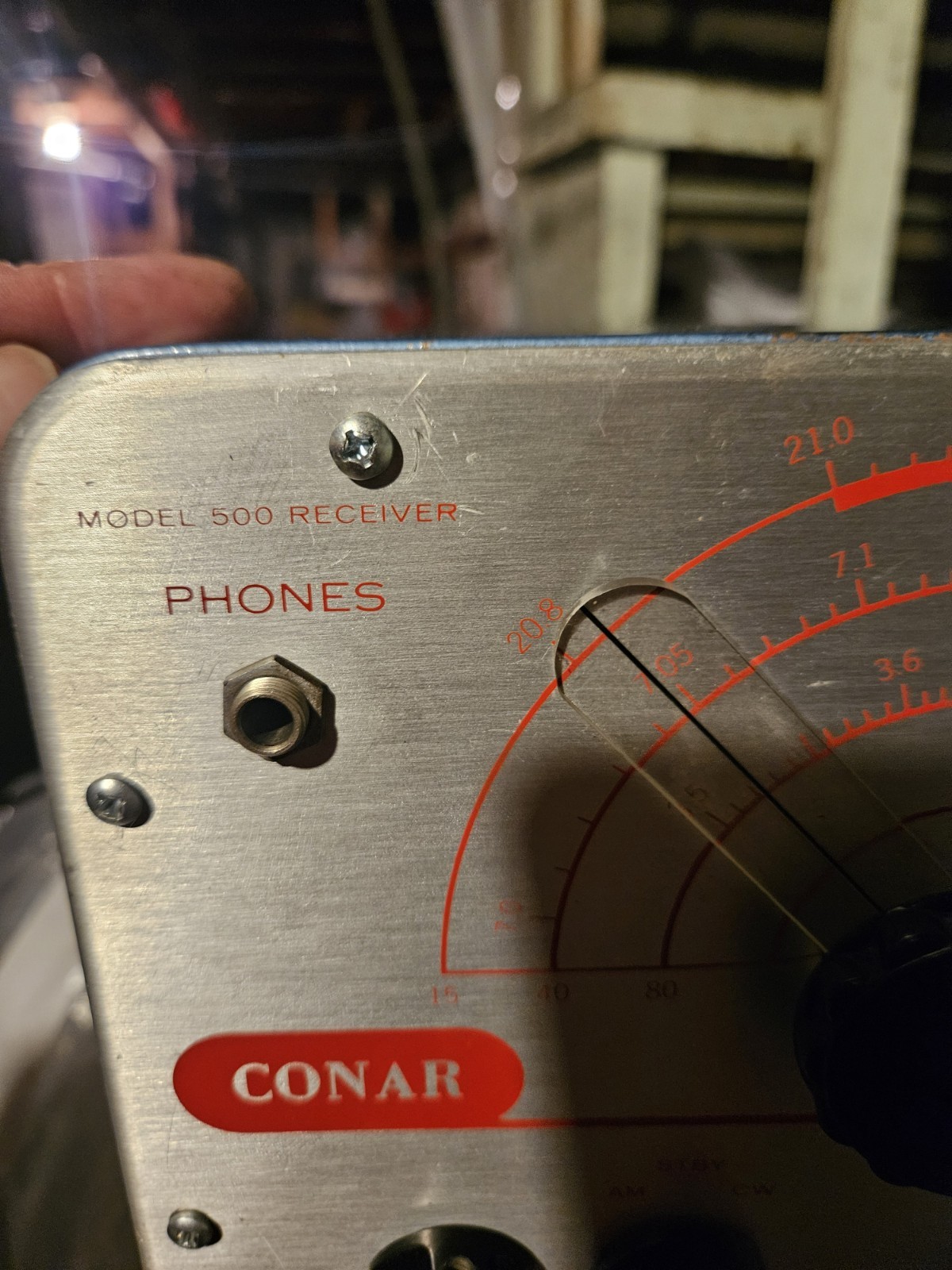 CONAR Base Station Ham Radio Receiver Model 500 AM CW Silver Blue Band Analog