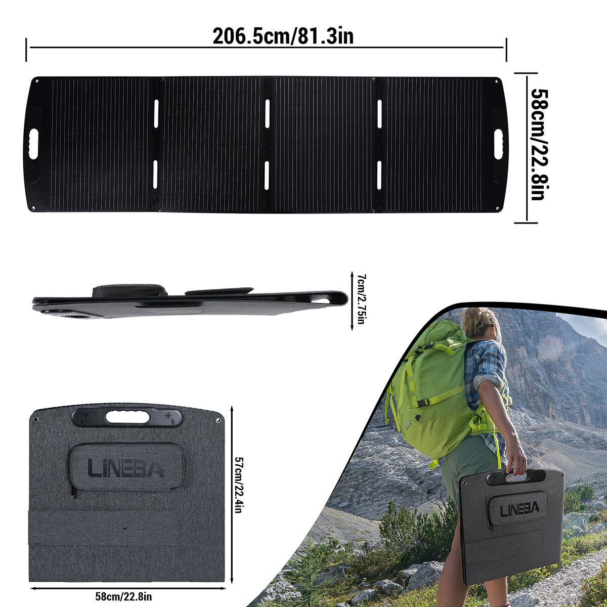 LINEBA 200W Lightweight Portable Solar Suitcase Foldable Solar Panel For Camping