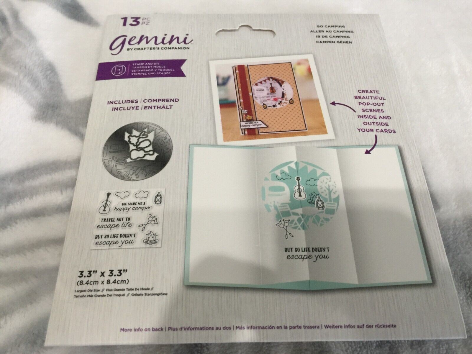 Crafters Companion Circular Pop Out Scene Stamp & Die Set Go Camping New 751465