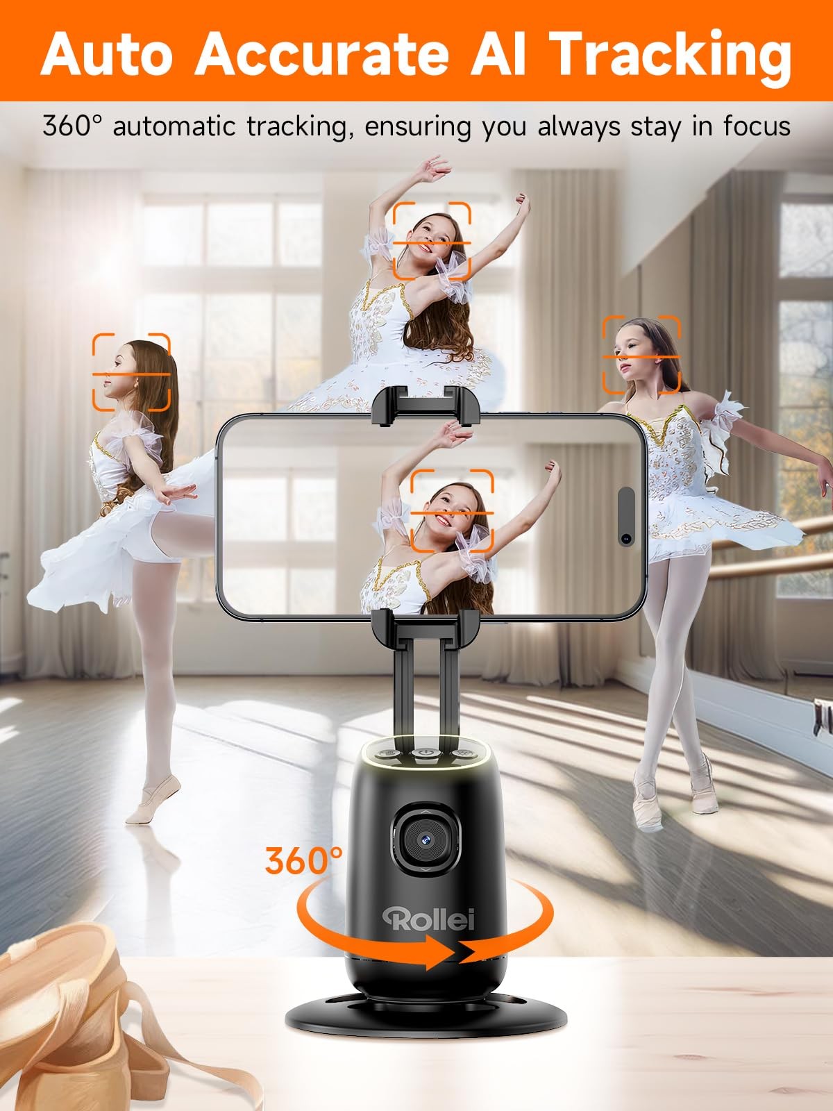 Rollei Auto Face Tracking Tripod, Desktop Smartphone Gimbal medium, Black