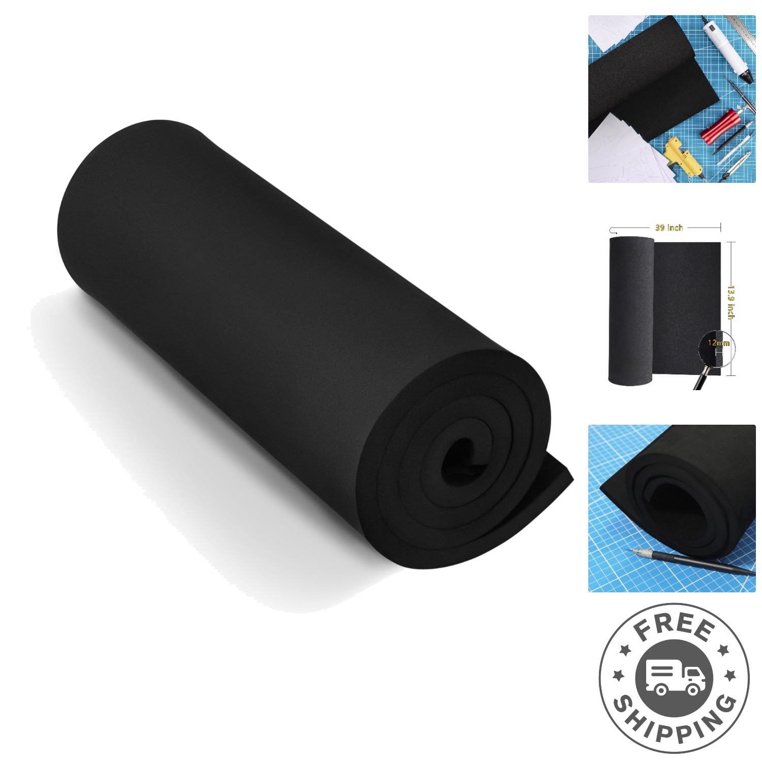 Versatile 12mm Black EVA Foam Roll (13.9” x 39”) for Halloween Costumes & Crafts