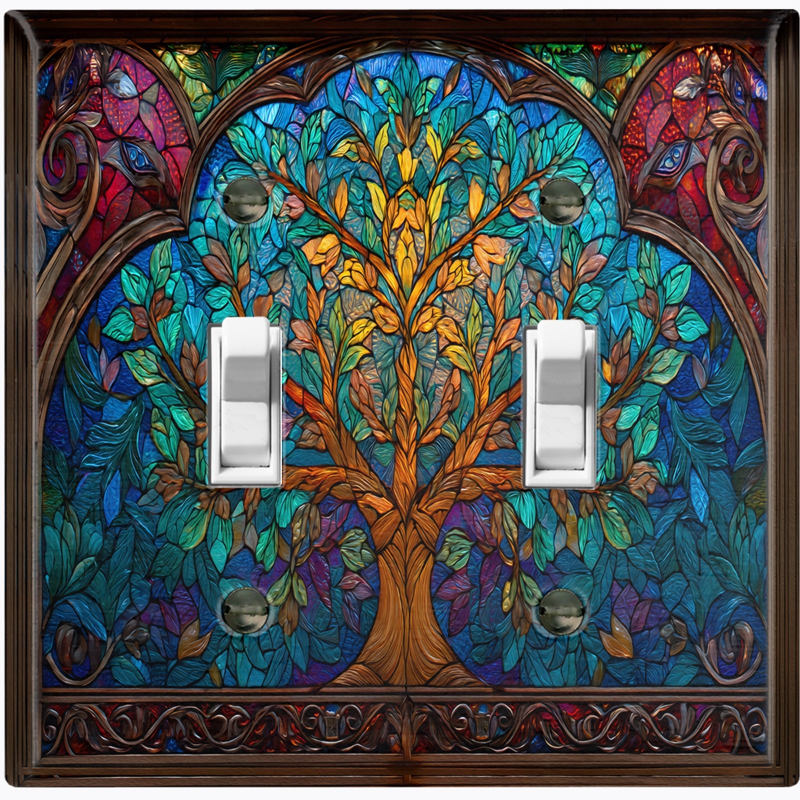 Metal Light Switch Outlet Cover Wall Plate Tree Stained Glass PRINT FOS134