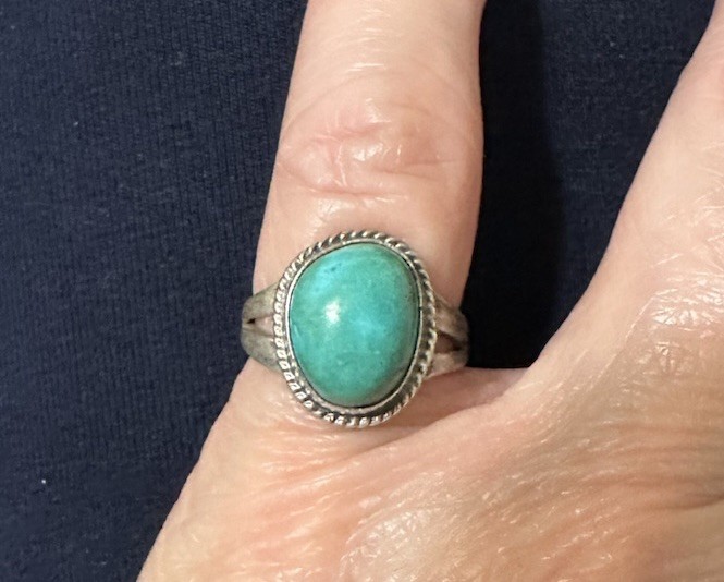 SOUTHWESTERN STYLE STERLING SILVER & FAUX TURQUOISE RING SIZE 5.75