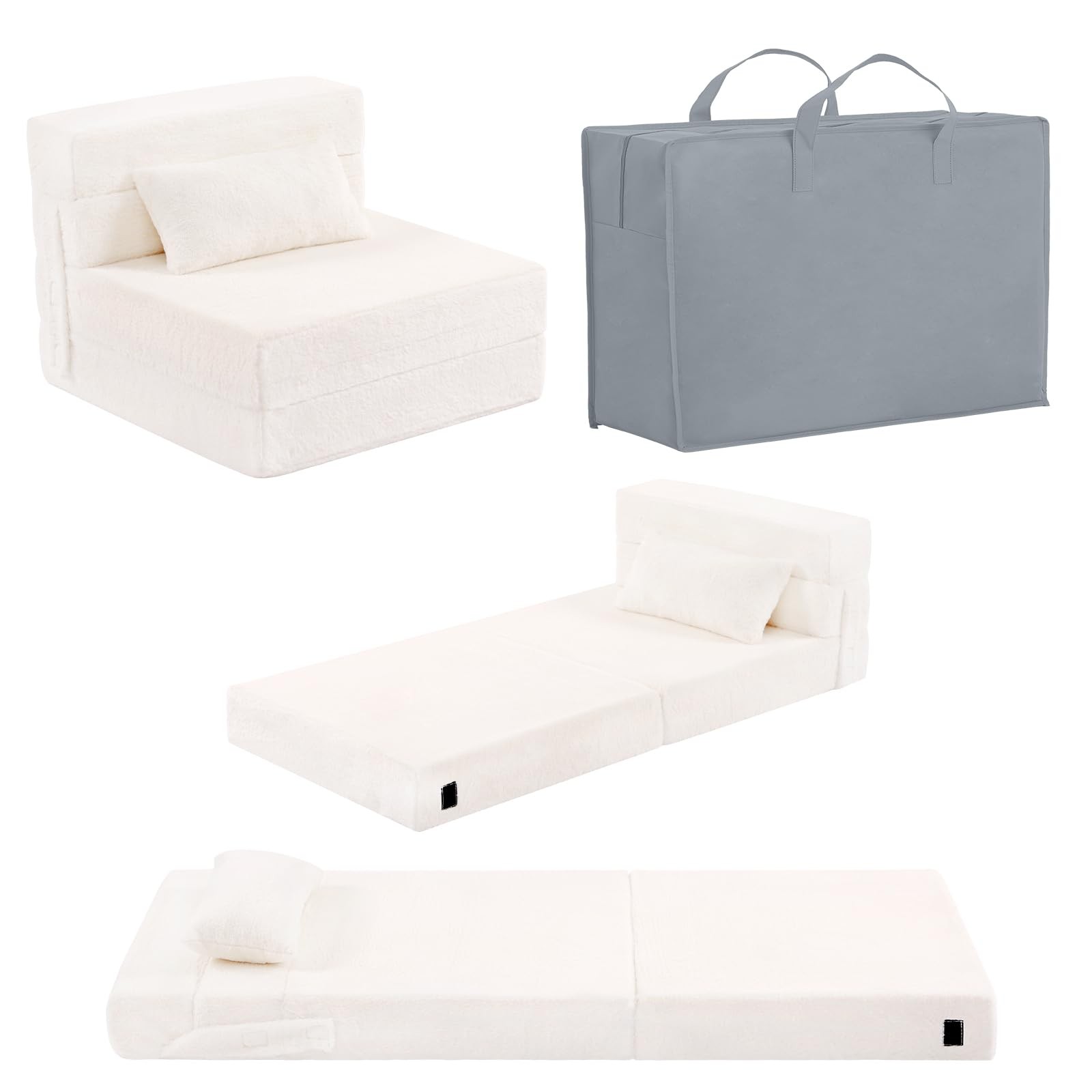Folding Sofa Bed Beige Floor Mattress for Kids with Pillow, Toddler Washable ...