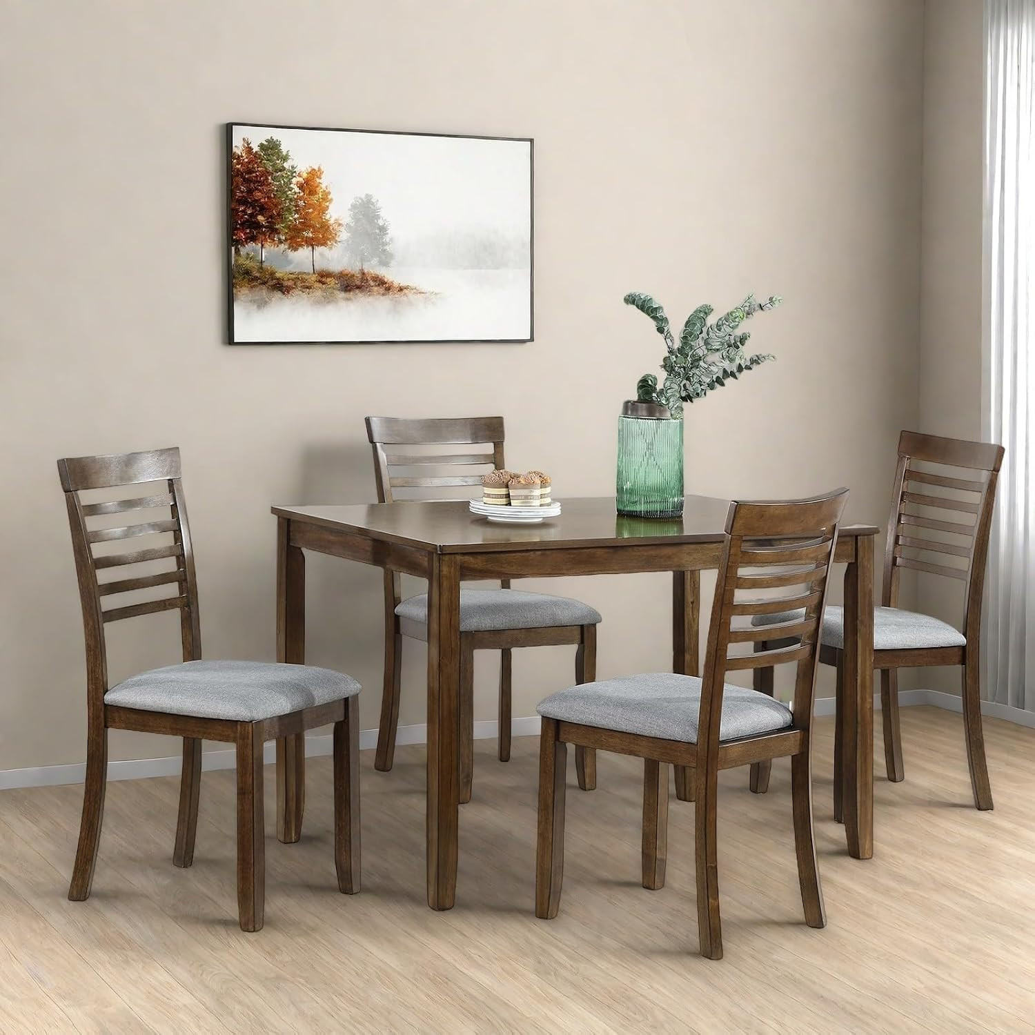5-Piecern Dining Table Set, Kitchen Set with One Rectangular Table and 4 Upholst