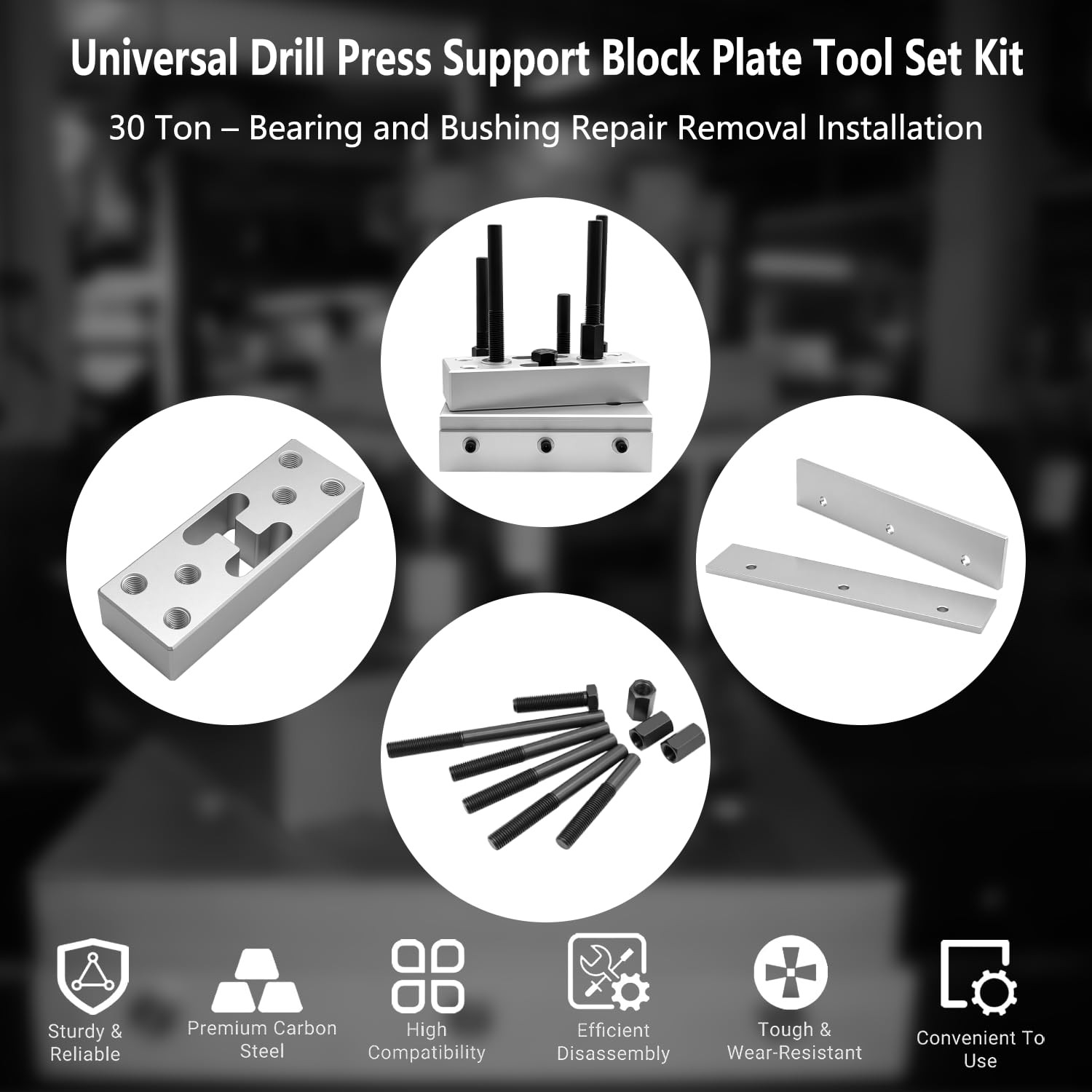 KTTOOL Universal Drill Press Support Block Plate Tool Set Kit, 30 Ton Silver