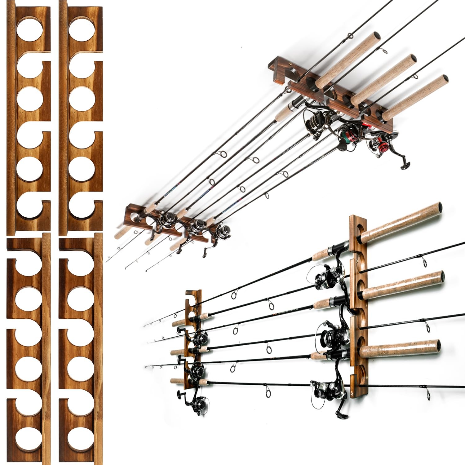 Ghosthorn Holds Up to 12 Rods Fishing Pole Rod Racks Wall or 2 sets, Brown