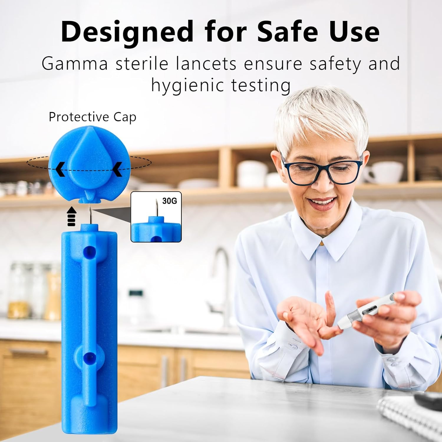 Lancing Device and 100 Lancets, Single Use, 30 Gauge Lancets, for Minimizing Pai