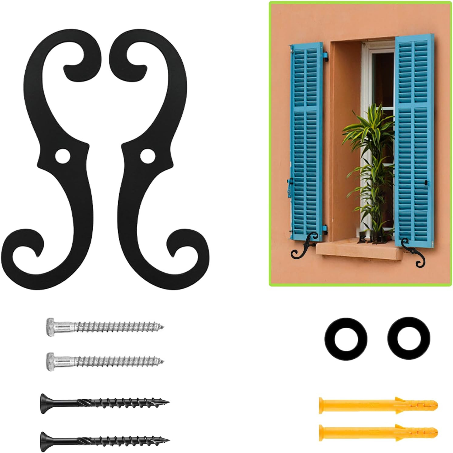 S Style Shutter Dogs Hardware, 6.3" Decorative Shutter Dog Holders with Mounting