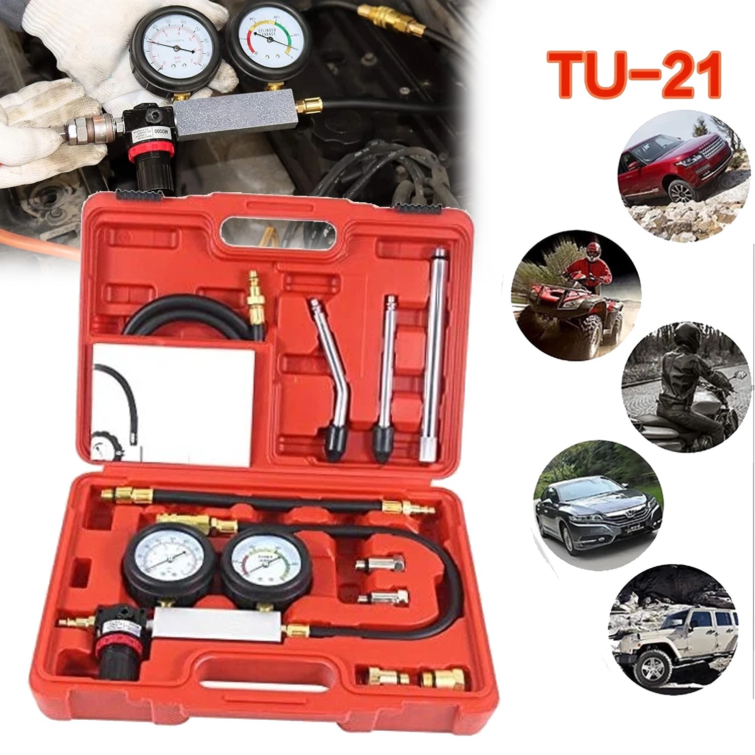 Cylinder Leak Down Tester Petrol Engine Compression Leakage Detector Tool Kit