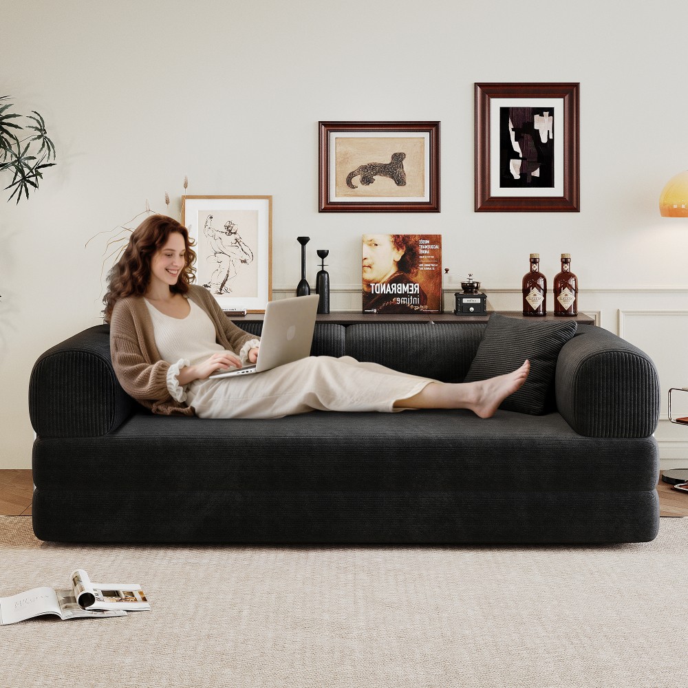Compression Sofa, Convertible Floor Sofa Bed, Futon Couch Sleeper Bed, Black