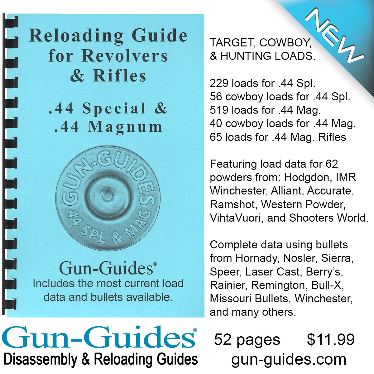 Reloading Revolvers & Rifles .44 Special & MAG Manual. 909 Loads.  Gun-Guides®