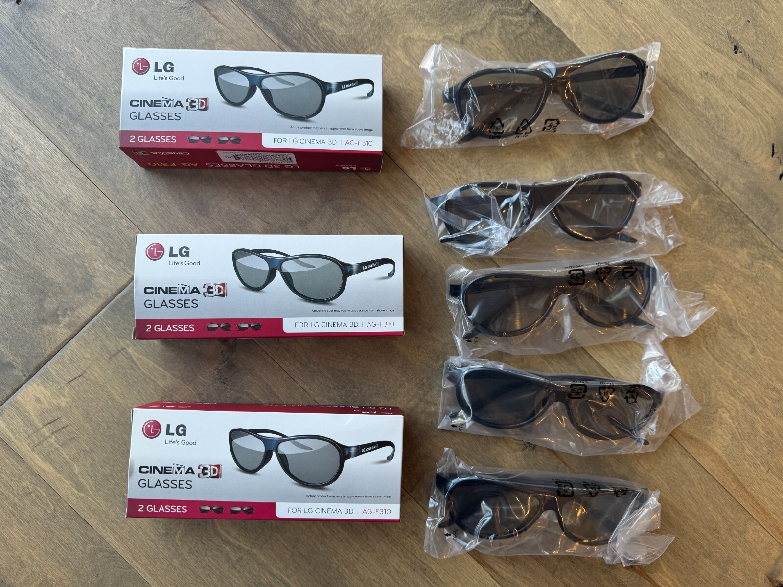 LG AG-F310 Cinema 3D Glasses UHD 4k LED LCD - 5 Total Glasses - BRAND NEW