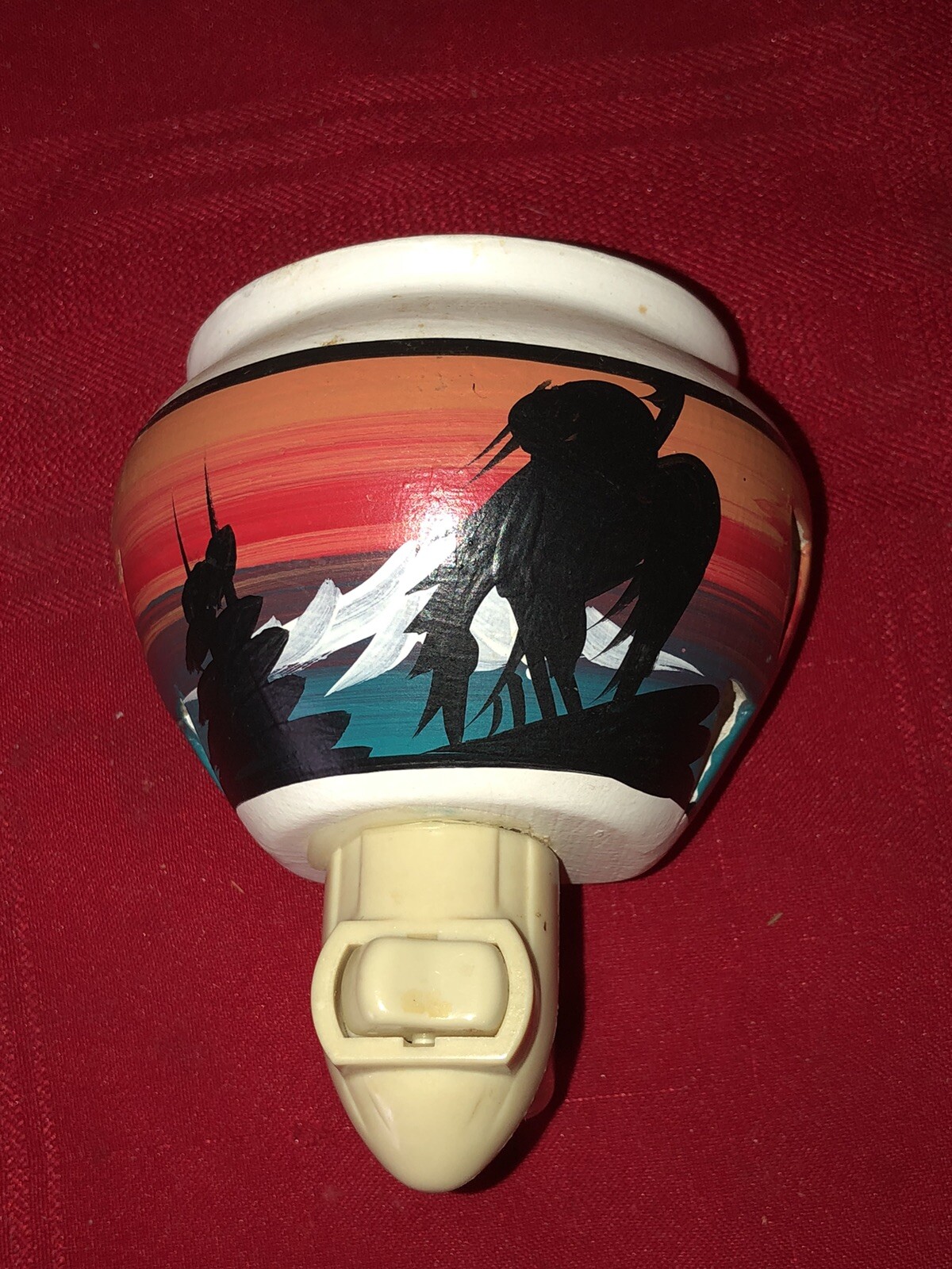 SIGNED SOUTHWEST THEMED POTTERY NIGHT LIGHT 4”x3” WEARY RIDER ON HORSEBACK