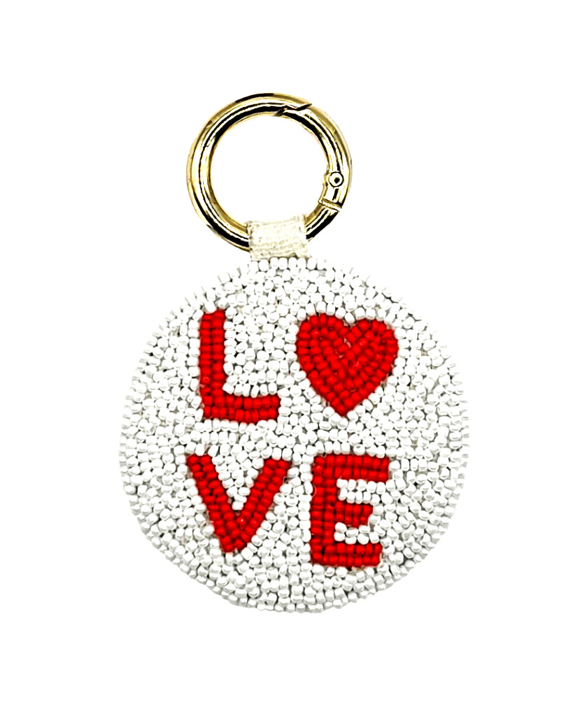 LA CHIC Designs WHITE with RED LOVE HANDMADE BEADED KEYCHAIN BK-004 NEW
