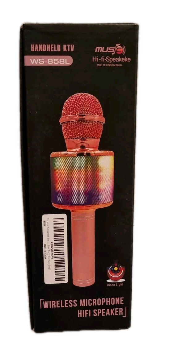 MUSO WS-858L Wireless Karaoke Microphone HiFi Speaker FM Disco Light Pink