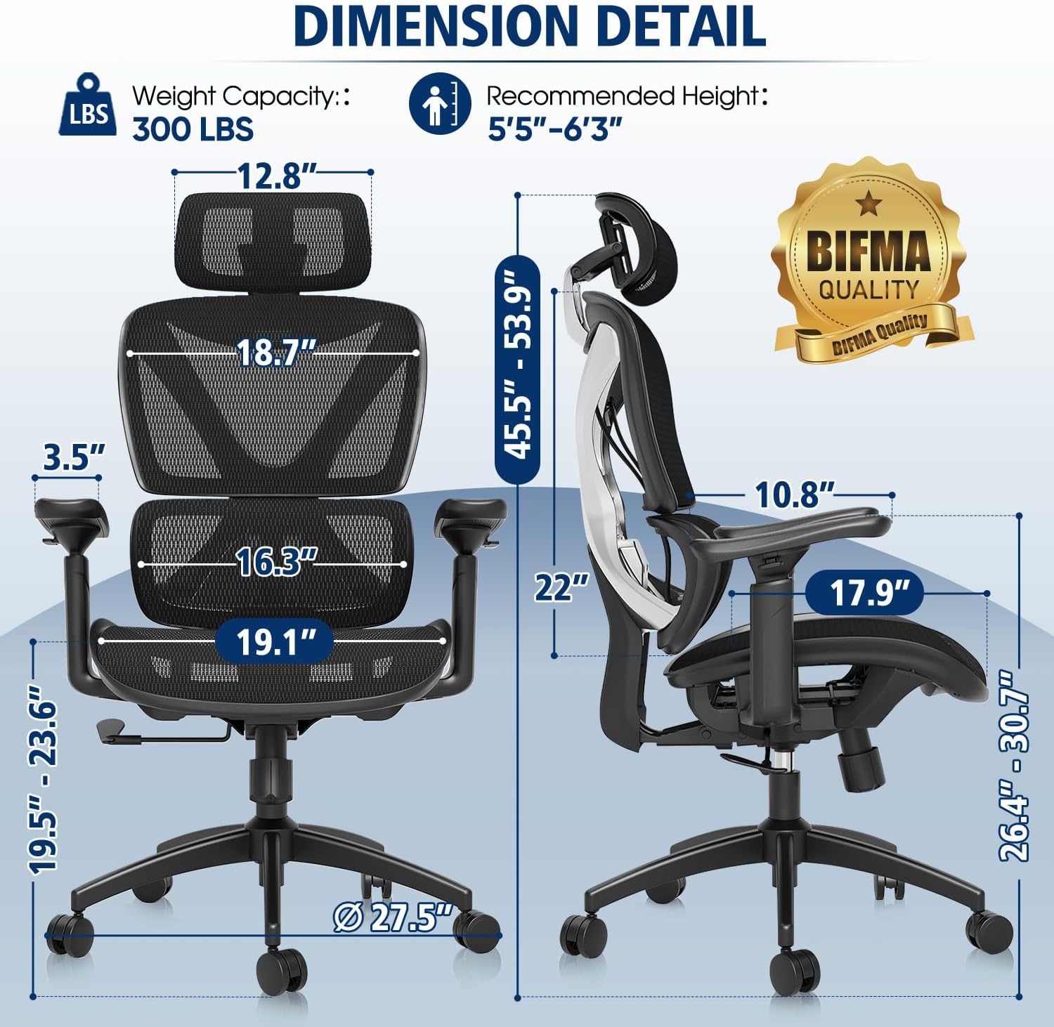 Ergonomic Office Chair,3D armrest - 215° Rotation, 350LBS for Work Gaming