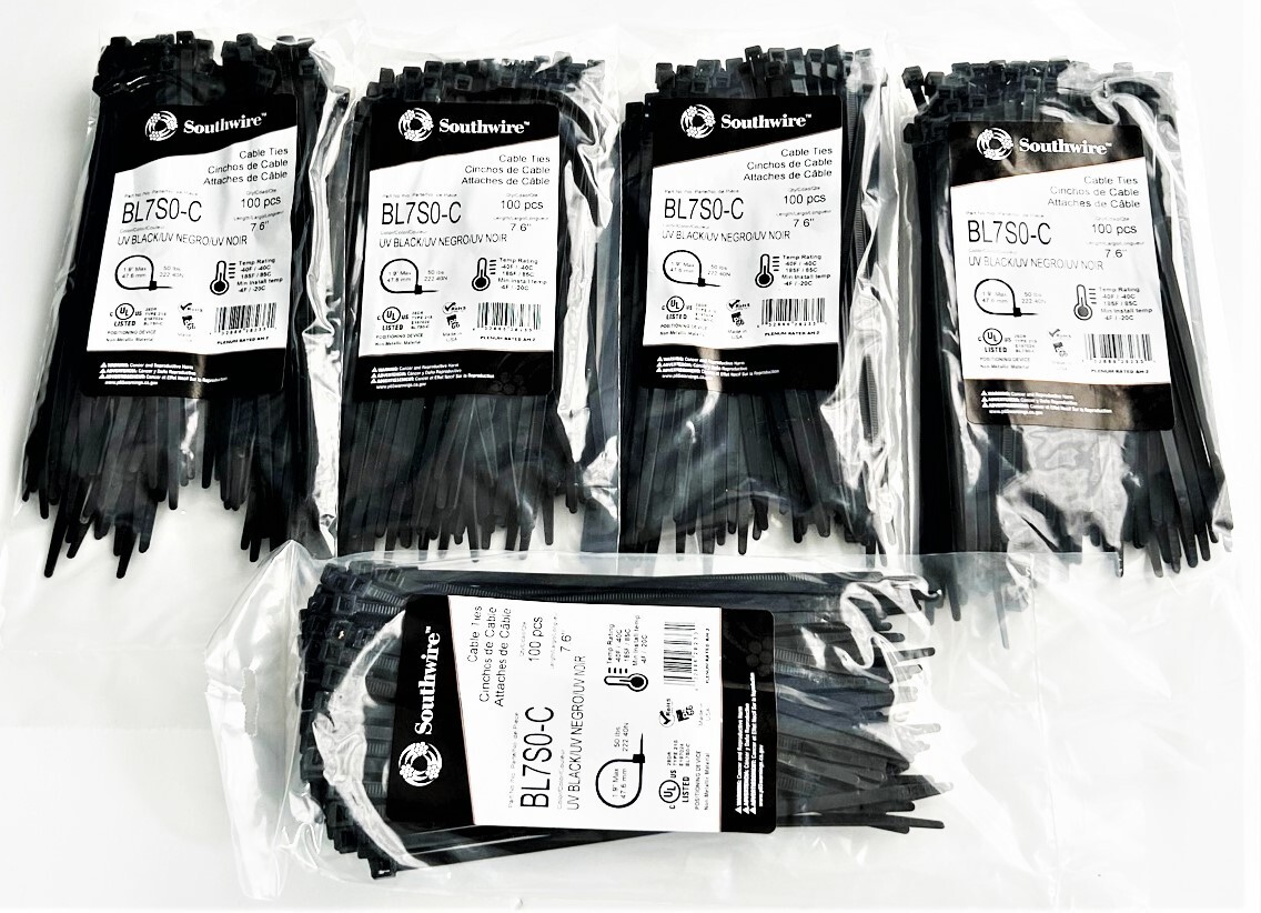 500 SOUTHWIRE 7" UV BLACK NYLON WIRE CABLE ZIP TIES 50LB USA MADE #BL7S0-C