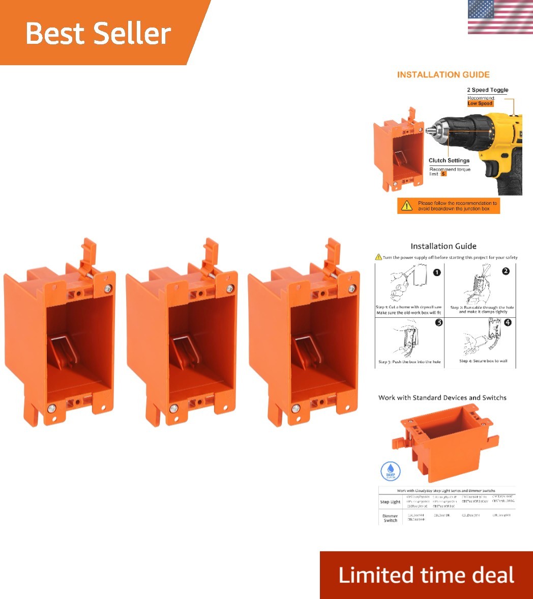 Durable 14 Cubic Inch Outlet Boxes - 3 Pack,  Listed for Safe Installations