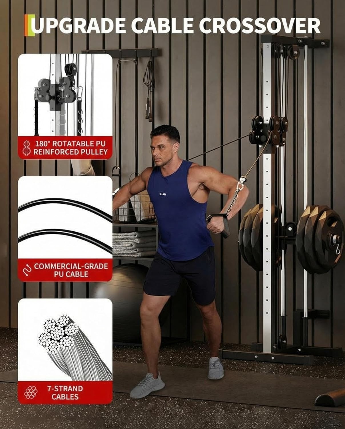 Wall Mount Cable Station, 18 Position Height Adjustable LAT Pulldown Machine