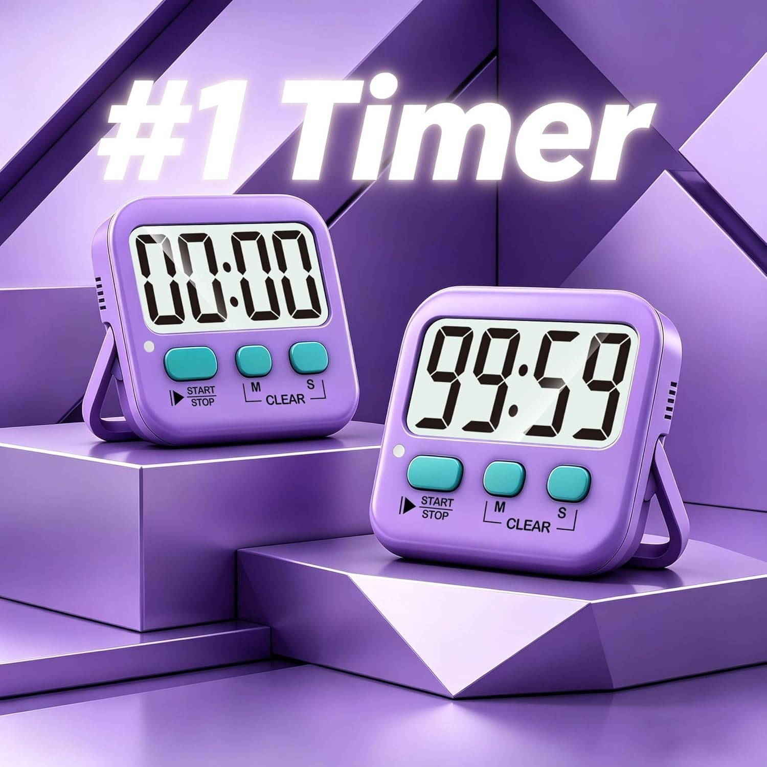 2 Pack Digital Kitchen Timer for Kids - Countdown & Count Up, Loud/Silent Mode