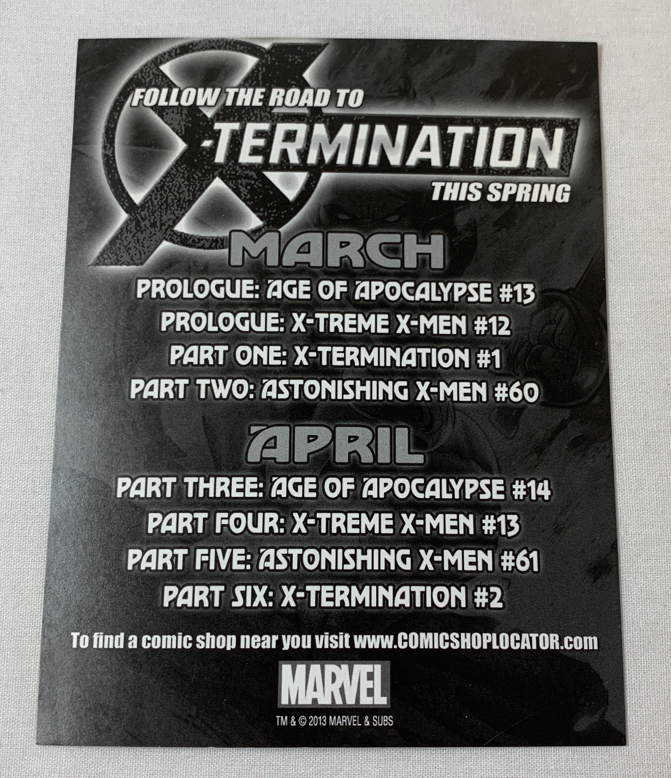 2013 4.25x5.5 Marvel Comics promo card ~ X-TERMINATION #1