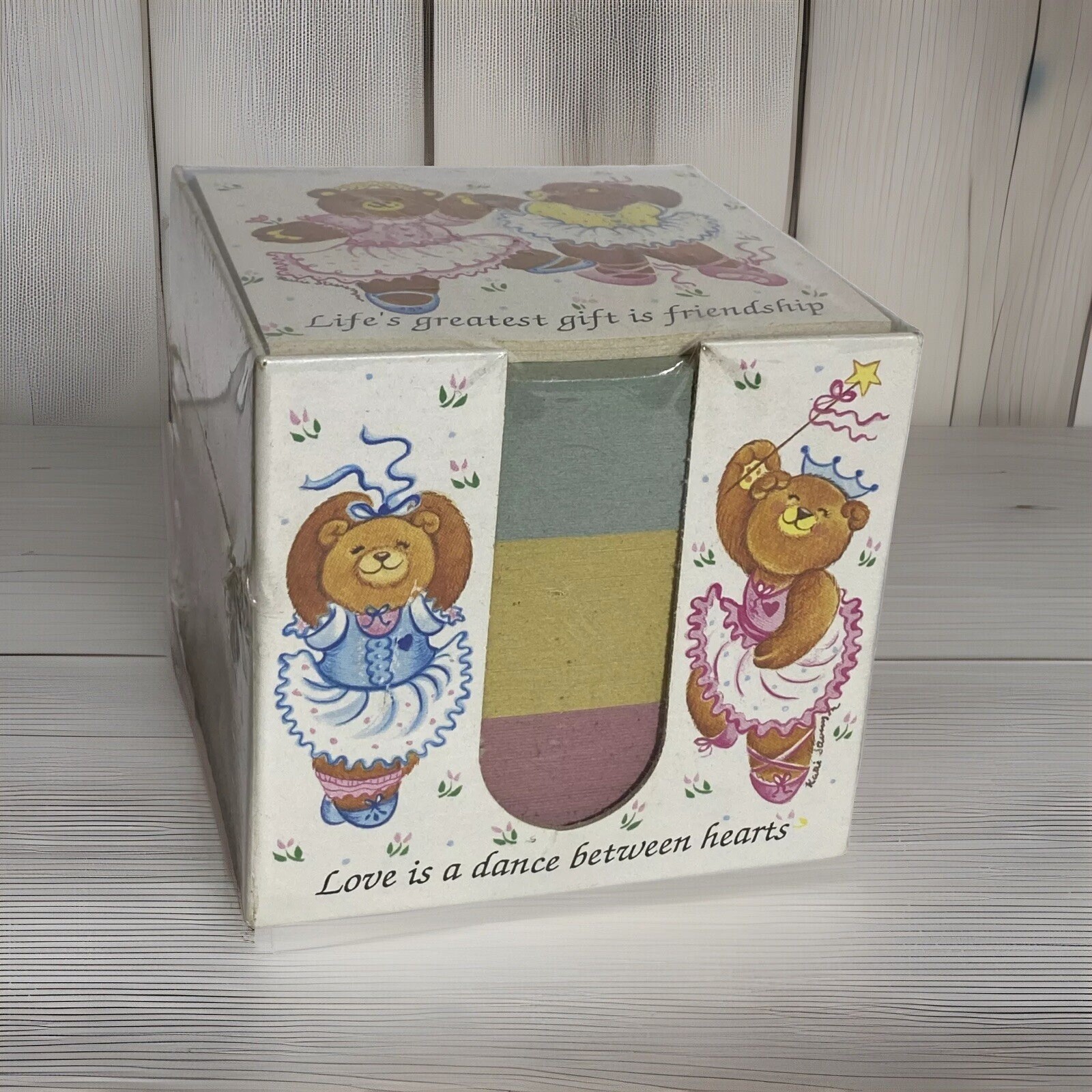 Vintage Ballerina Teddy Bear Note Pad Paper Memo Cube Stationary Set 80s 90s USA
