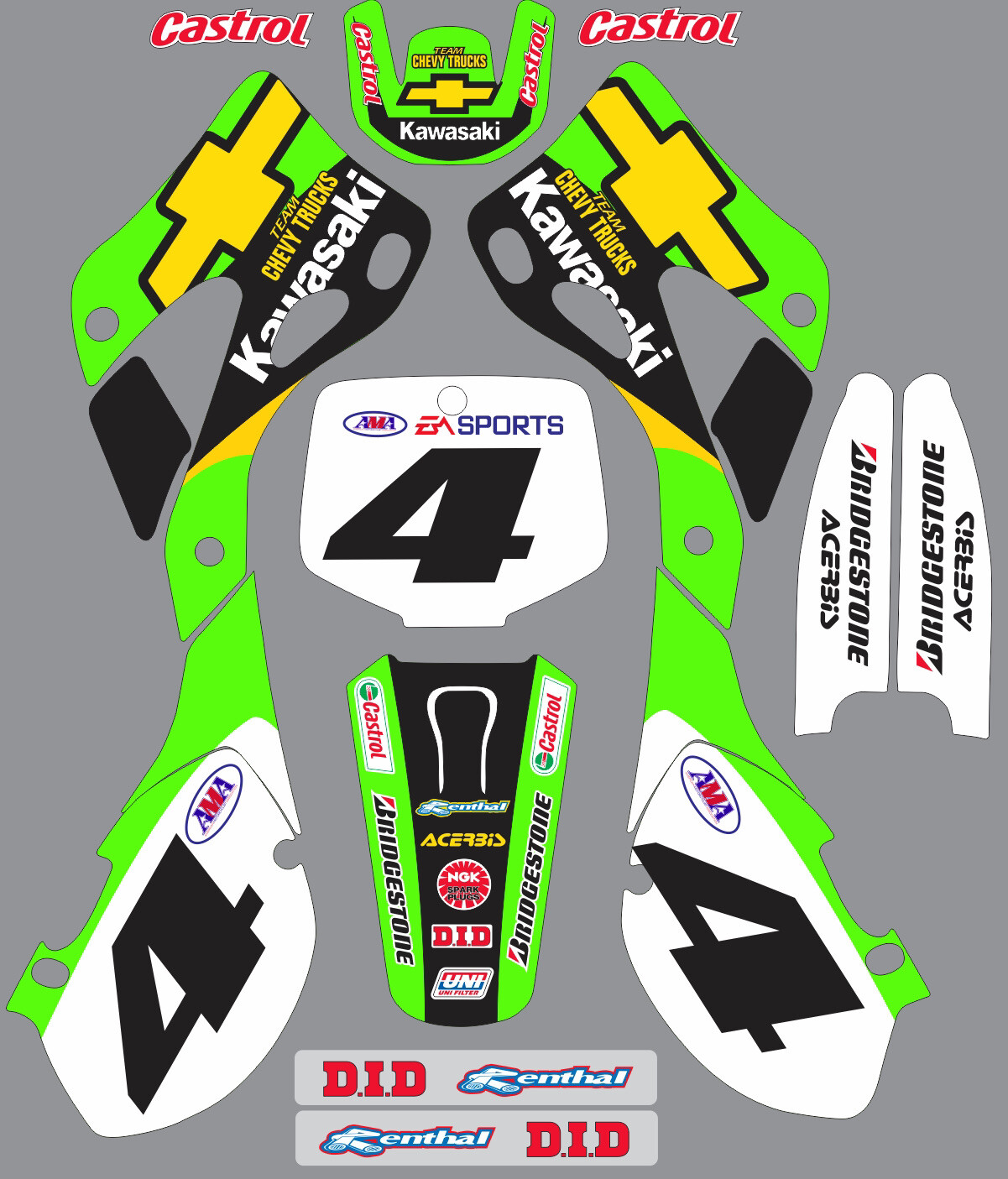 Graphic Kit 1999-2002 Kawasaki KX125 250 KX250 125 Chevy Decals graphic sticker