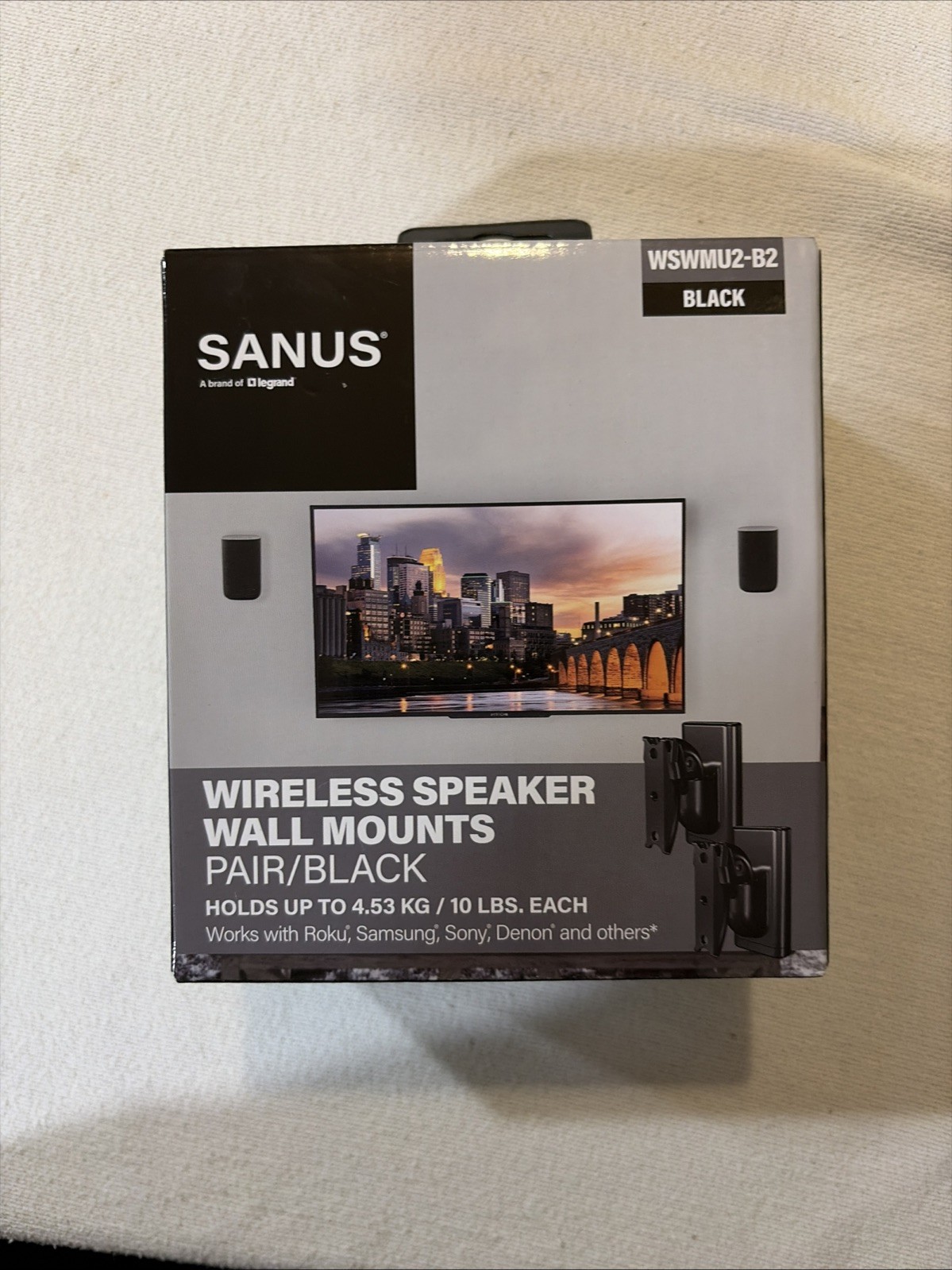 Brand New Sanus Wireless Speaker Wall Mounts Pair/Black Model WSWMU2-B2