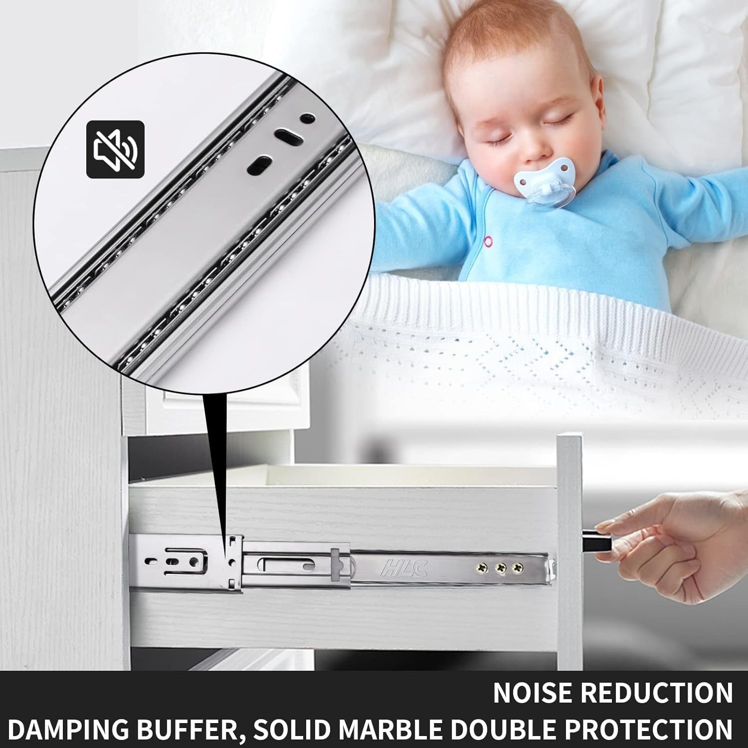 22-Inch Silver Self-Close Drawer Slides, Durable, 6 Pairs for Easy Installation