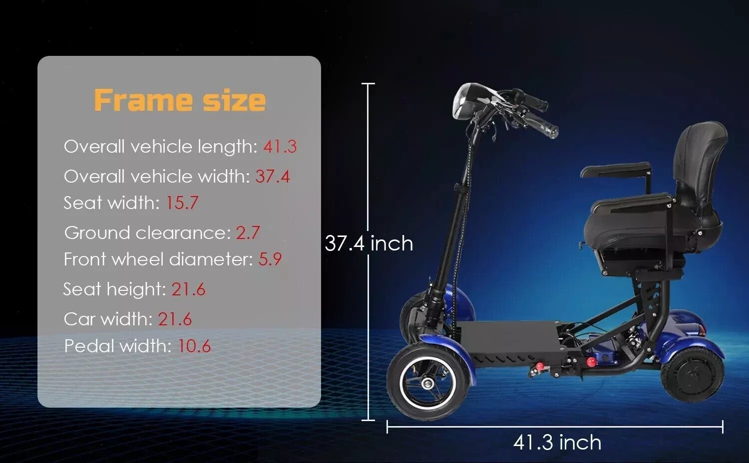 Foldable 4 Wheel Mobility Scooter Folding Drive Device for Seniors Adults 500W