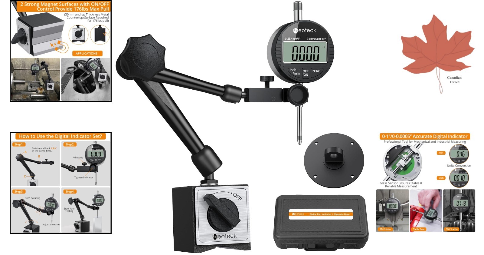Universal Accurate Digital Dial Indicator - High Resolution - Magnetic Base